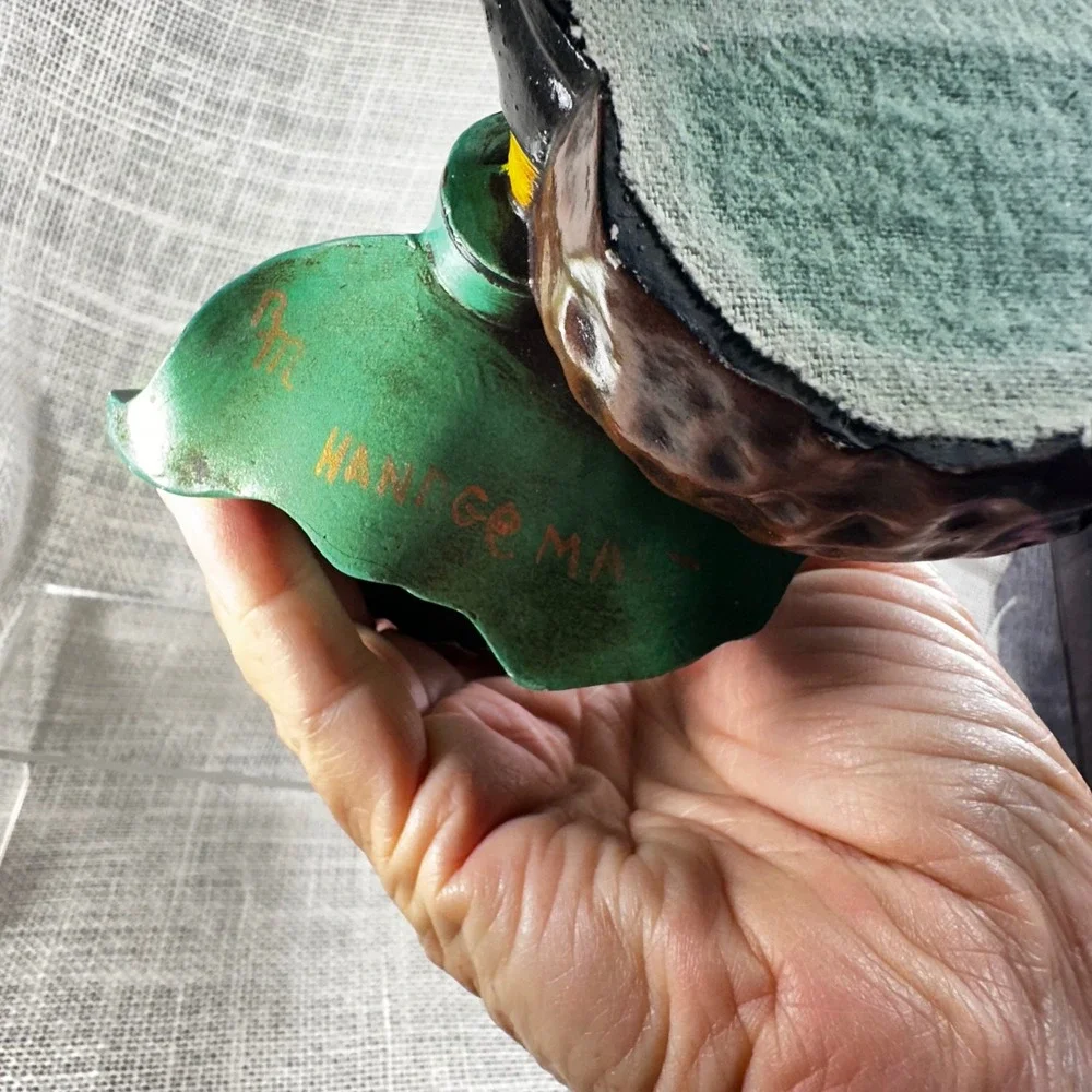 Vintage Hand Painted Leprechaun Figurine Irish Pot of Gold 8 Inch Germany Green